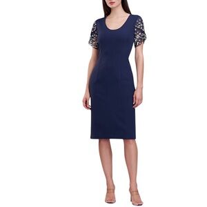 JS Collections Sequin Dress Blue Short Sleeve Scoop Neck Sheath Size 10